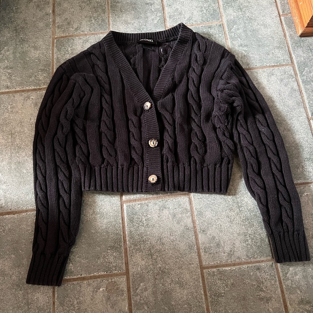 Monki Black Cropped Cable-Front Cardigan